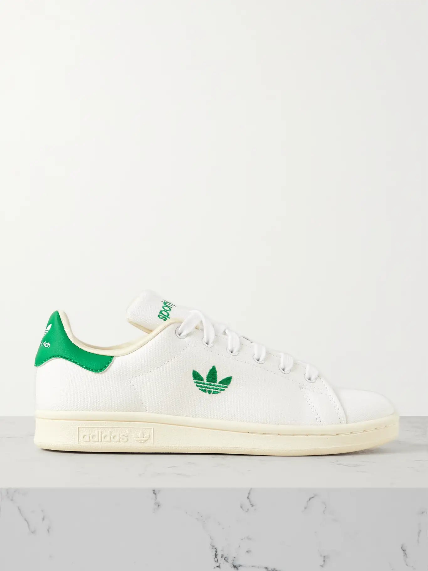 ADIDAS ORIGINALS + Sporty & Rich Stan Smith leather-trimmed canvas sneakers