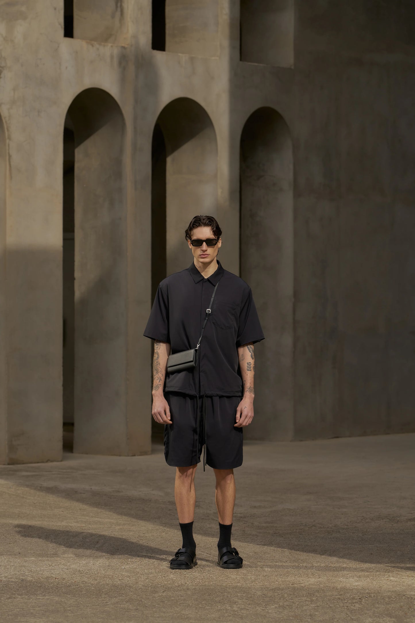 NYLON DRAWCORD SHIRT BLACK