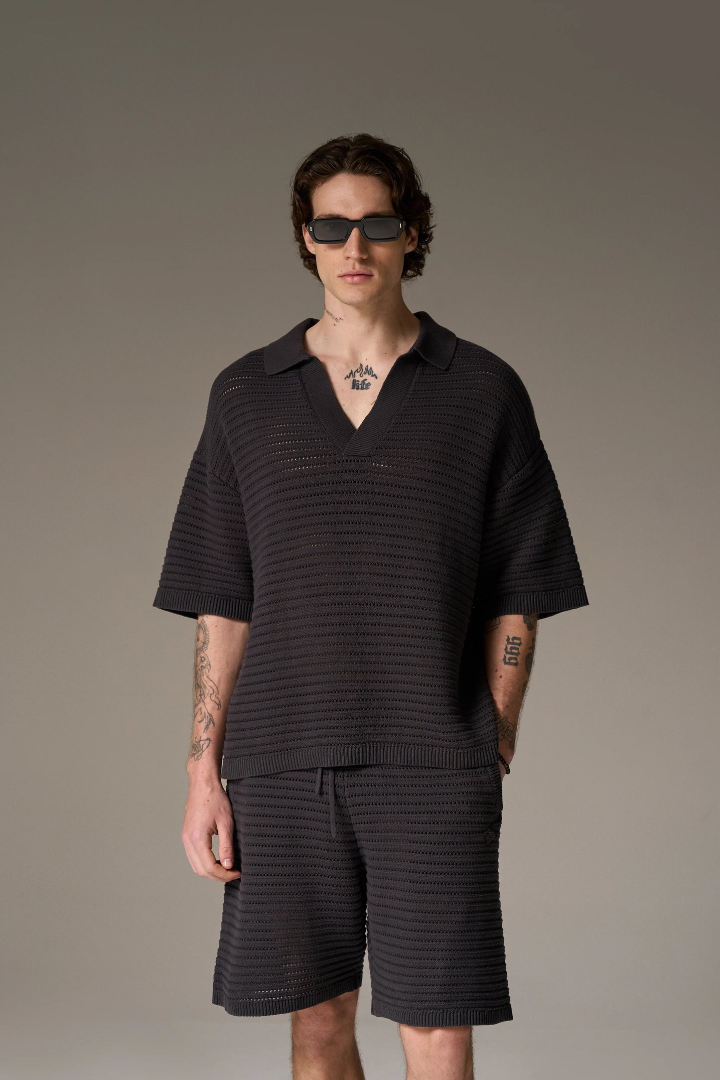 KNITTED POLO SHIRT CHARCOAL