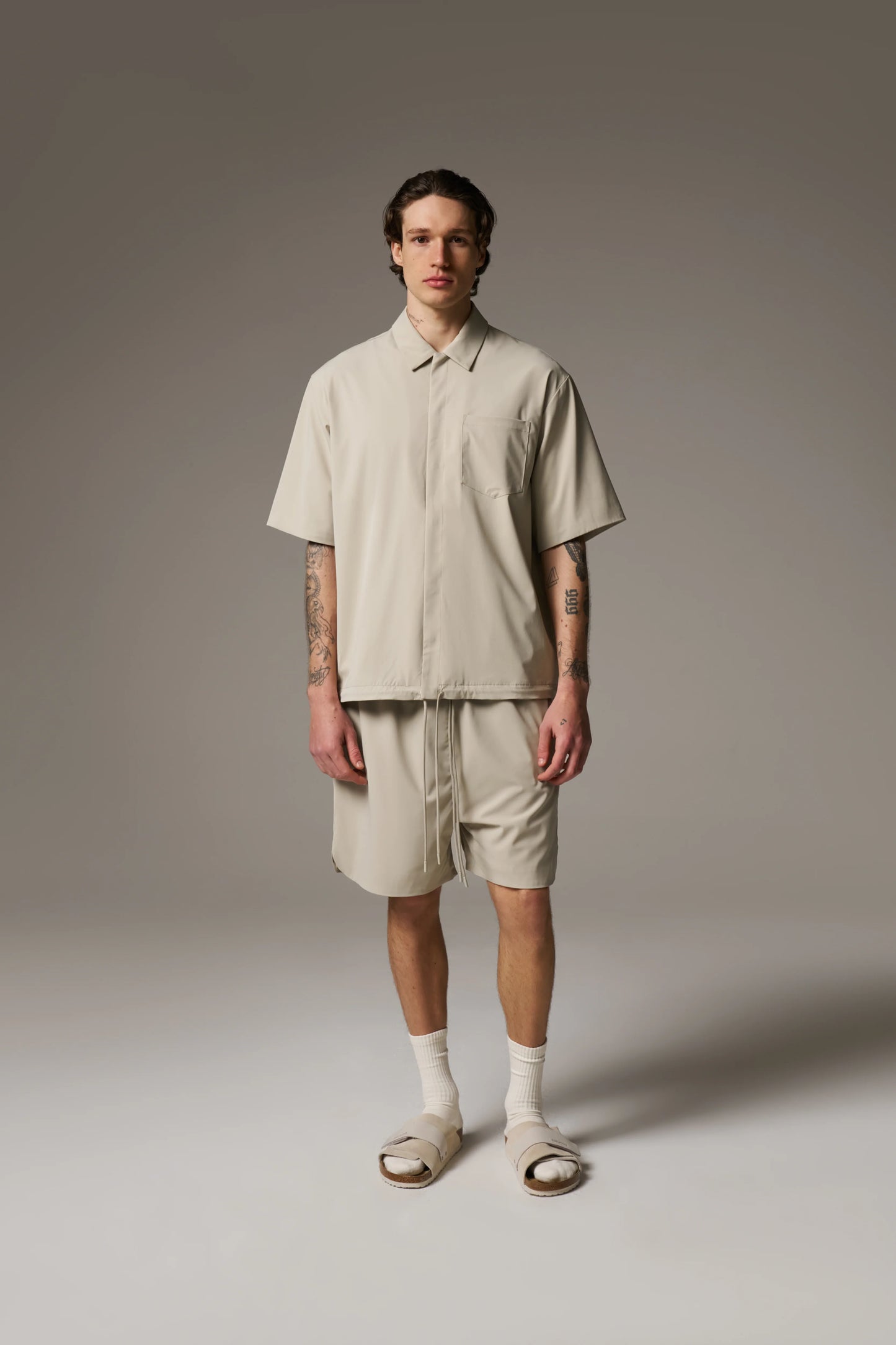 NYLON DRAWCORD SHIRT STONE