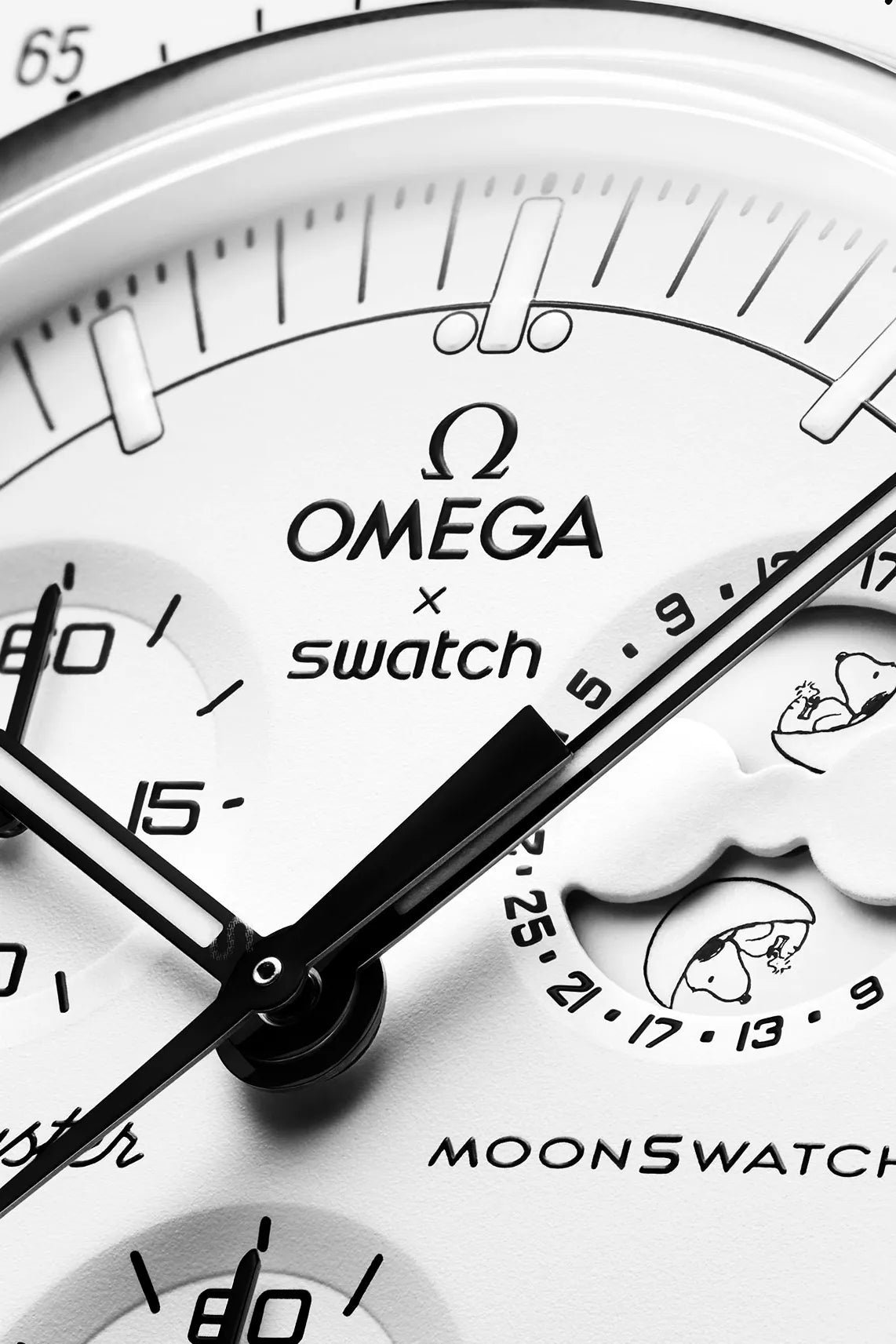 Swatch x Omega Bioceramic Moonswatch Mission To Moonphase Snoopy SO33W700
