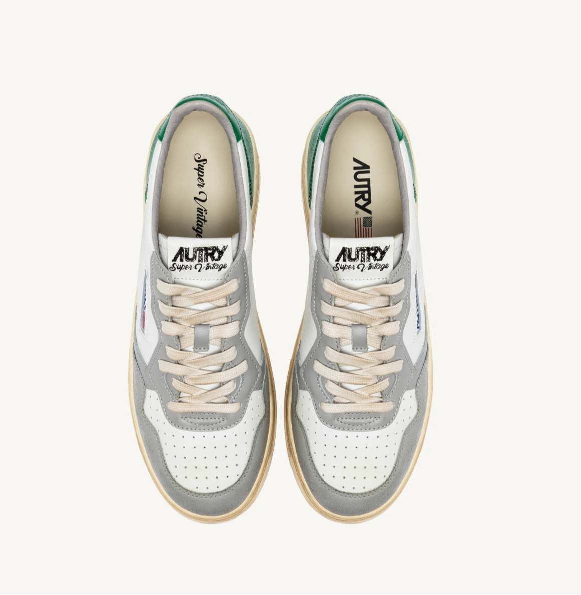 AUTRY SNEAKERS MEDALIST LOW SUPER VINTAGE SNEAKERS IN WHITE GREEN AND GRAY