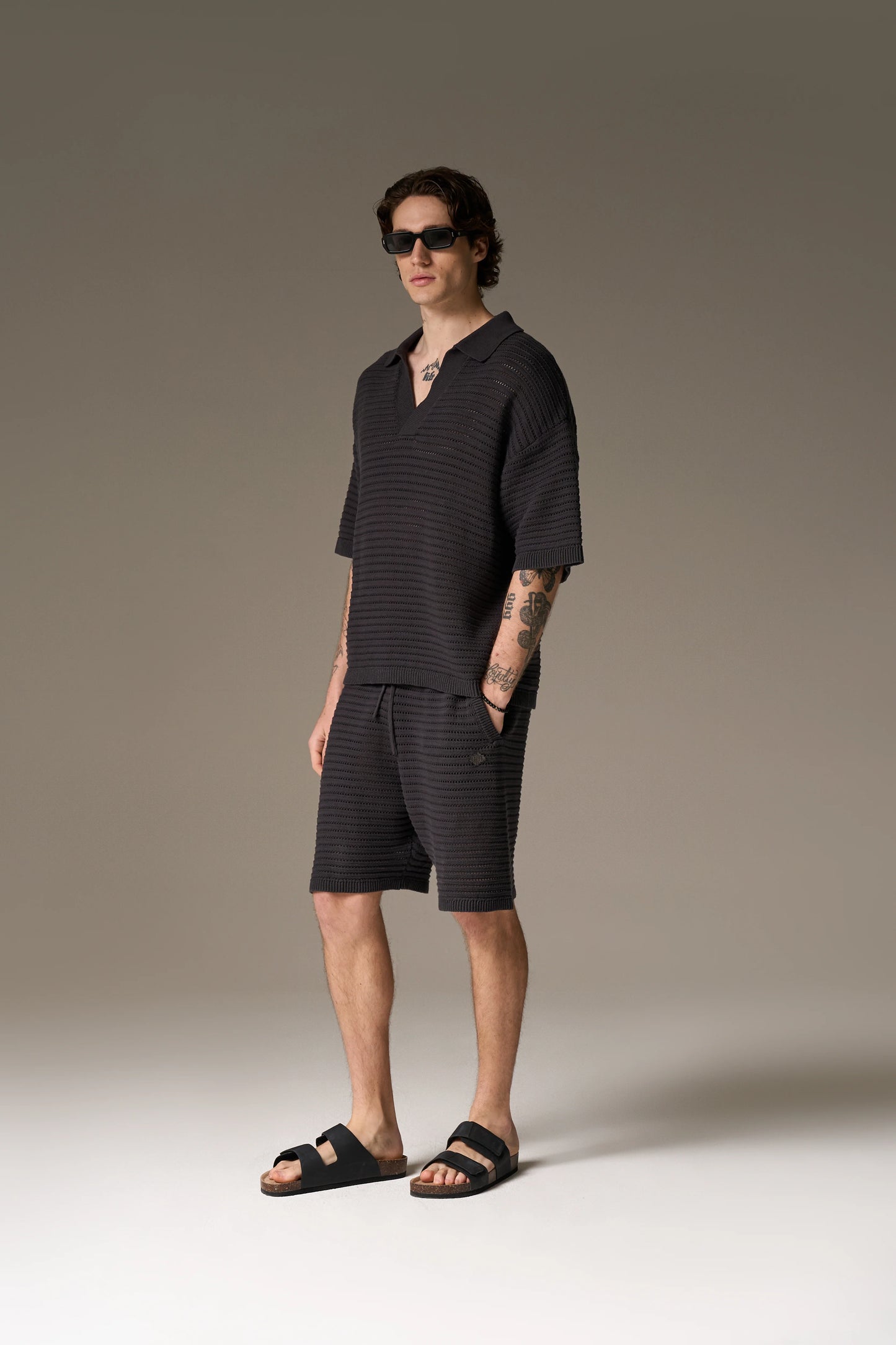 KNITTED POLO SHIRT CHARCOAL