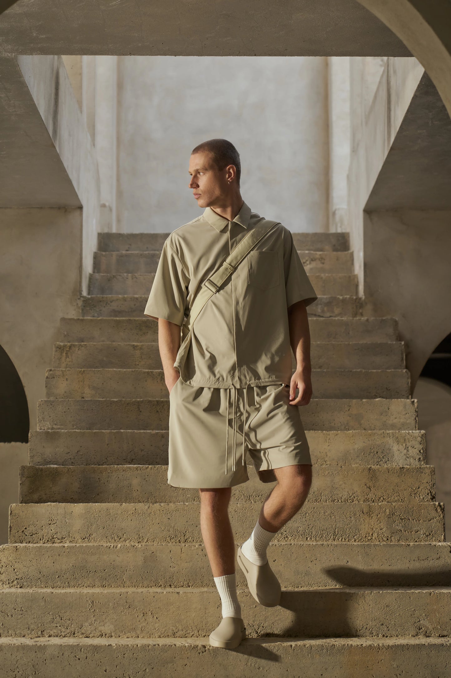 NYLON DRAWCORD SHORTS STONE