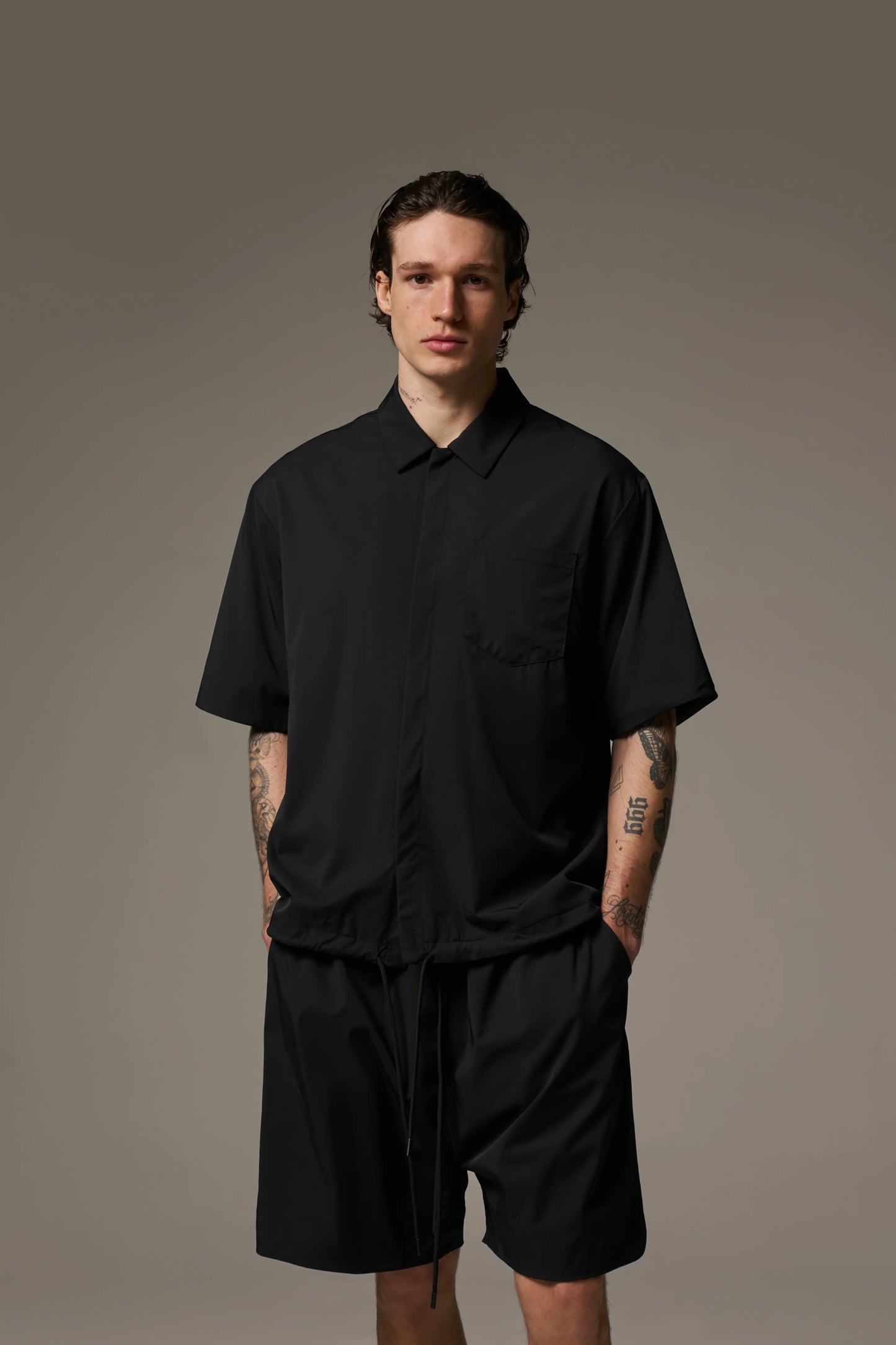 NYLON DRAWCORD SHIRT BLACK