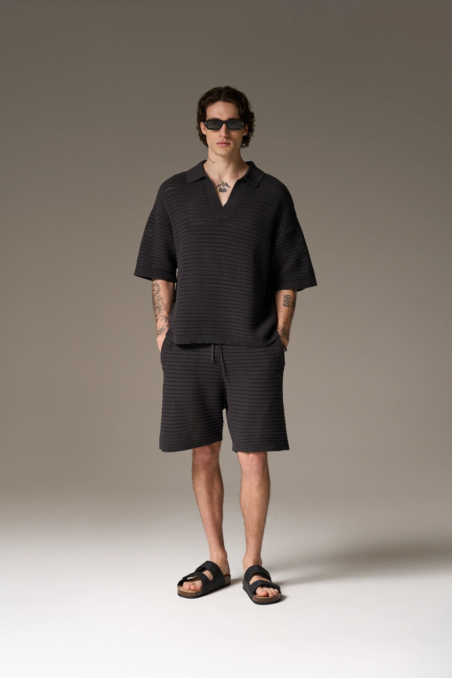 KNITTED SHORTS CHARCOAL