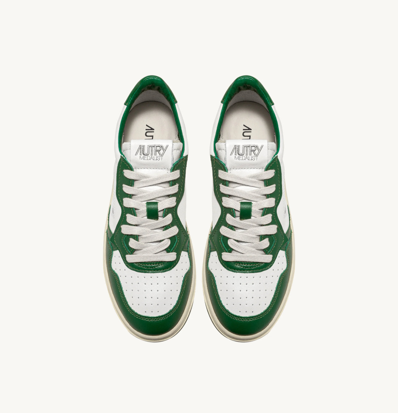 AUTRY SNEAKERS MEDALIST LOW BICOLOR SNEAKERS IN WHITE AND GREEN LEATHER