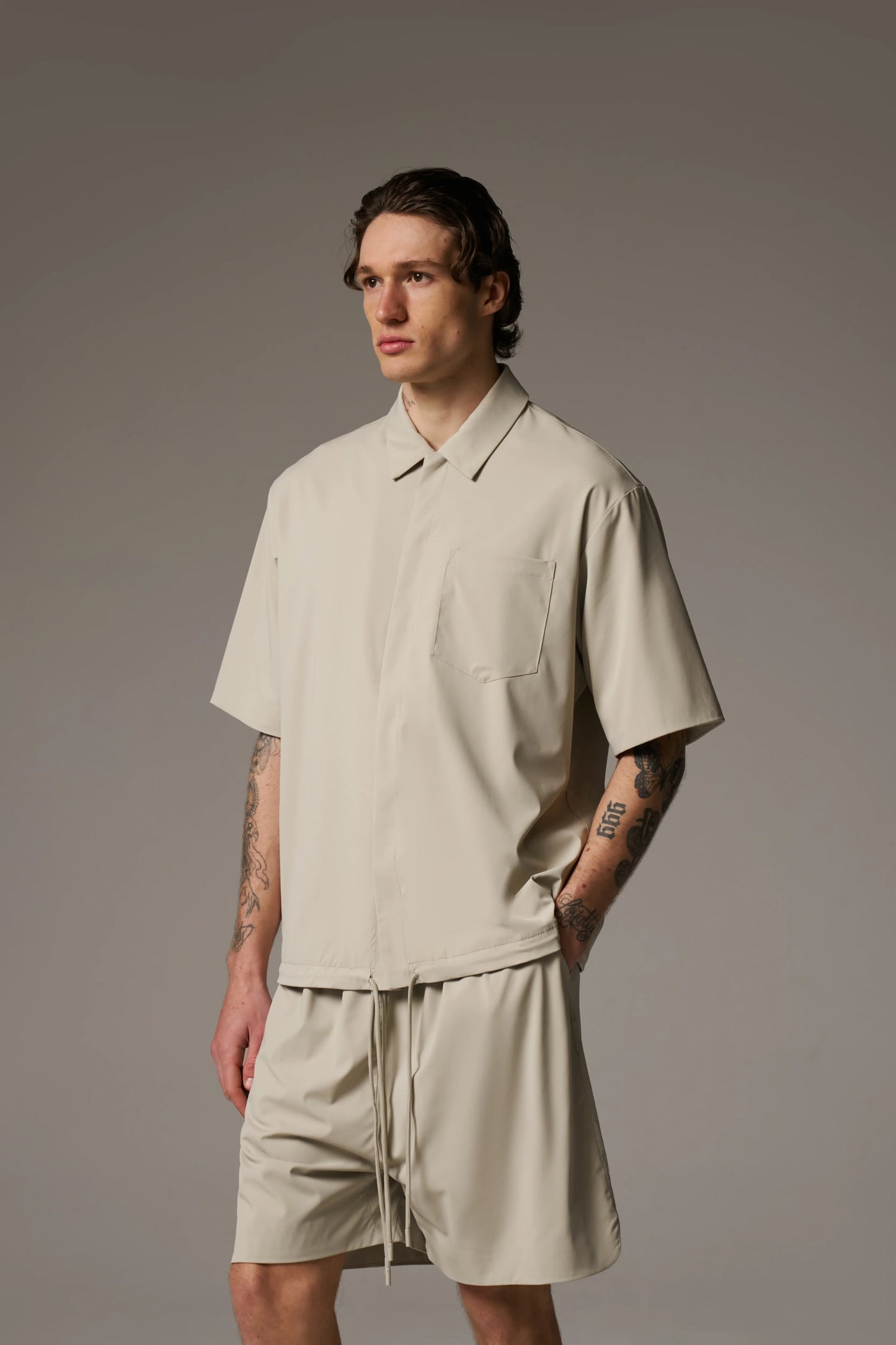 NYLON DRAWCORD SHIRT STONE