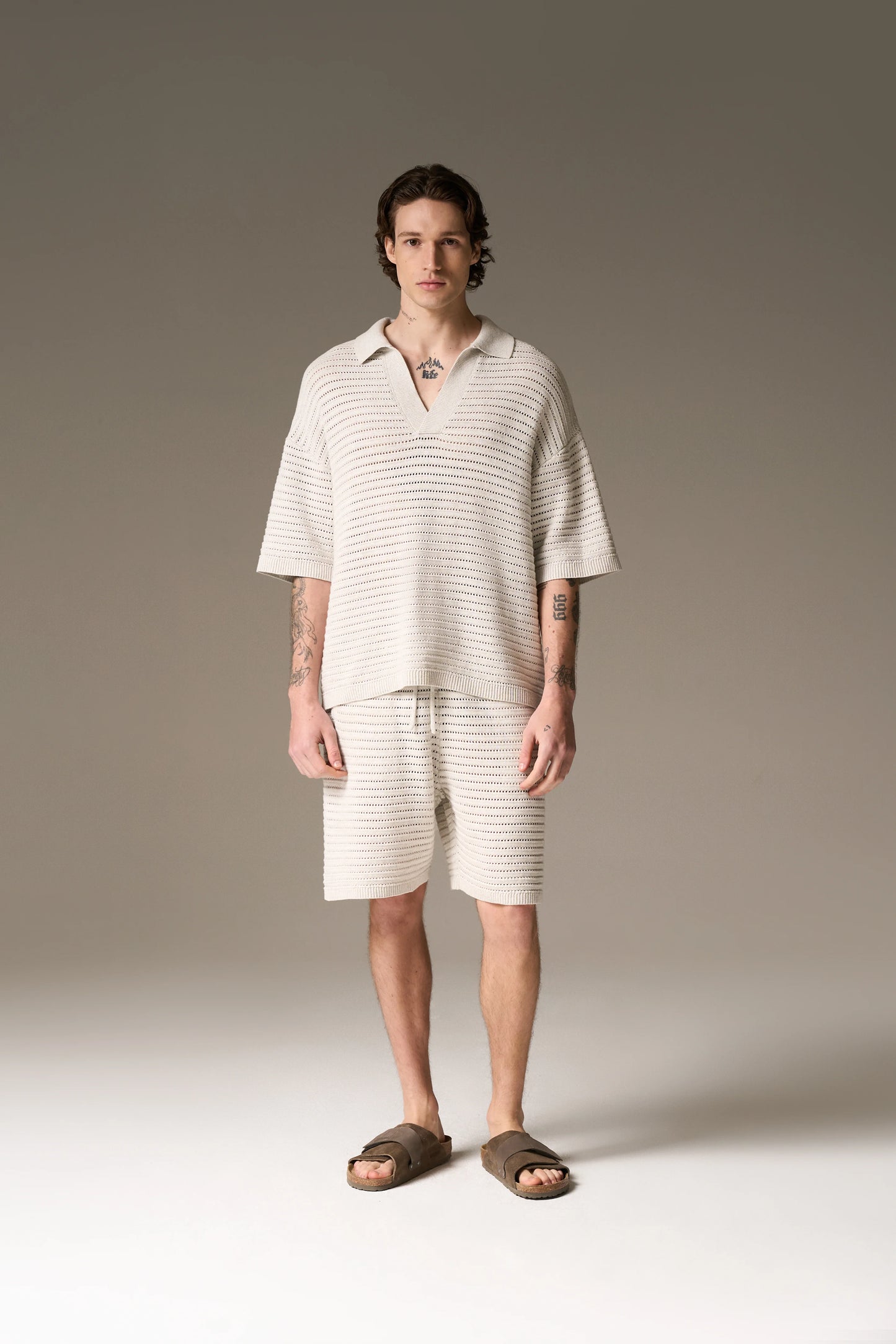 KNITTED POLO SHIRT LIGHT GREY