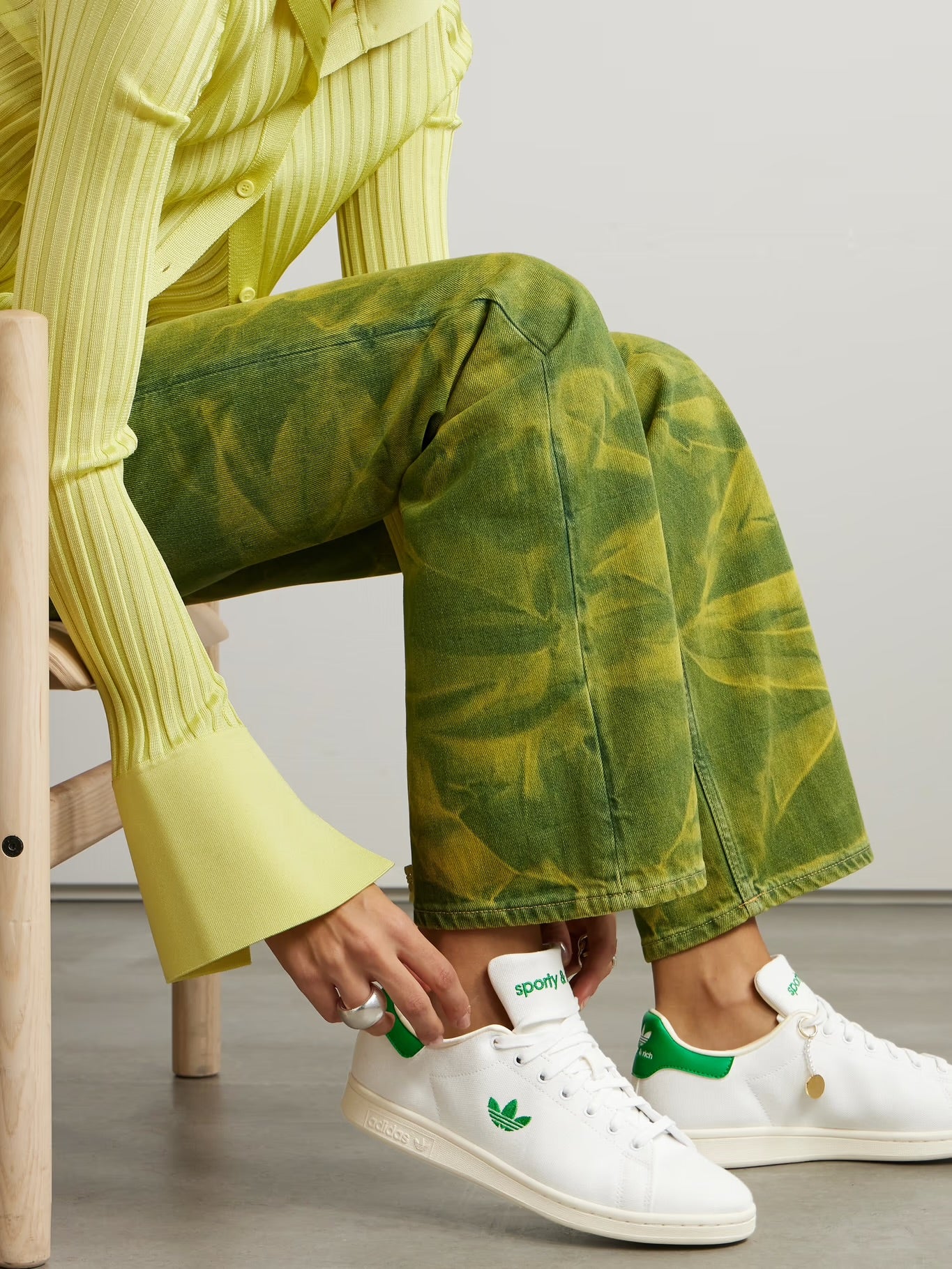 ADIDAS ORIGINALS + Sporty & Rich Stan Smith leather-trimmed canvas sneakers