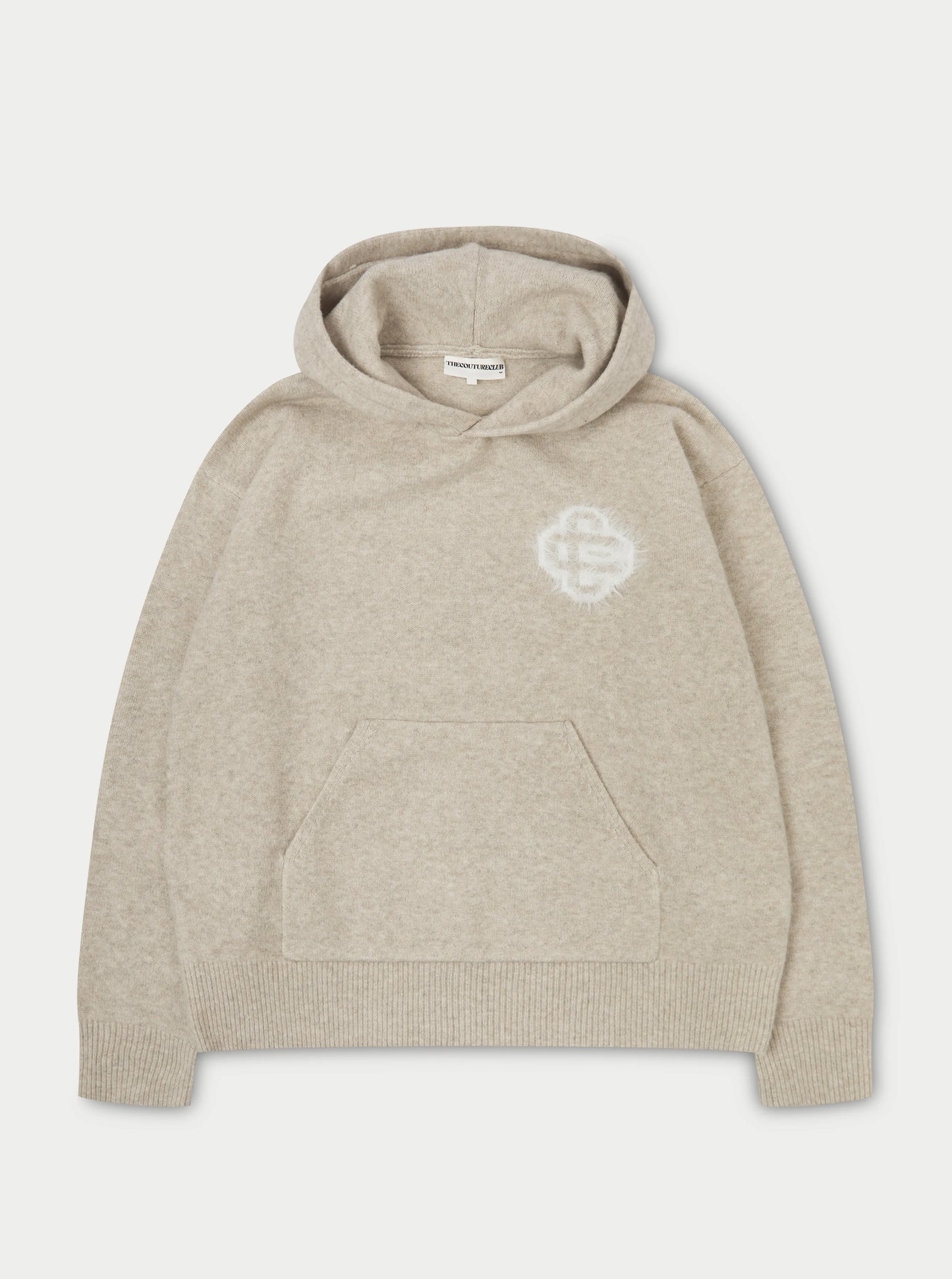 FLUFFY EMBLEM KNITTED HOODIE