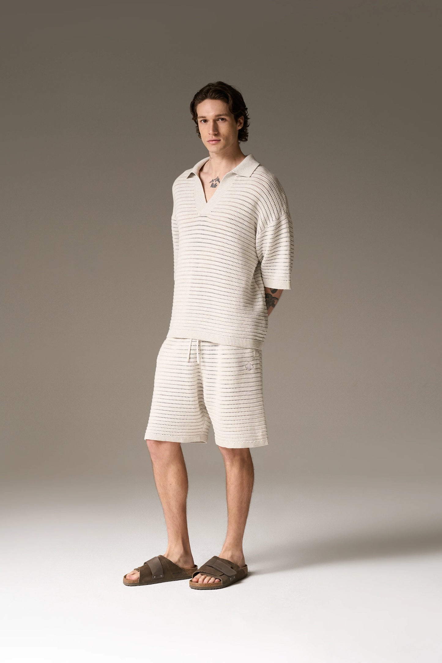 KNITTED POLO SHIRT LIGHT GREY