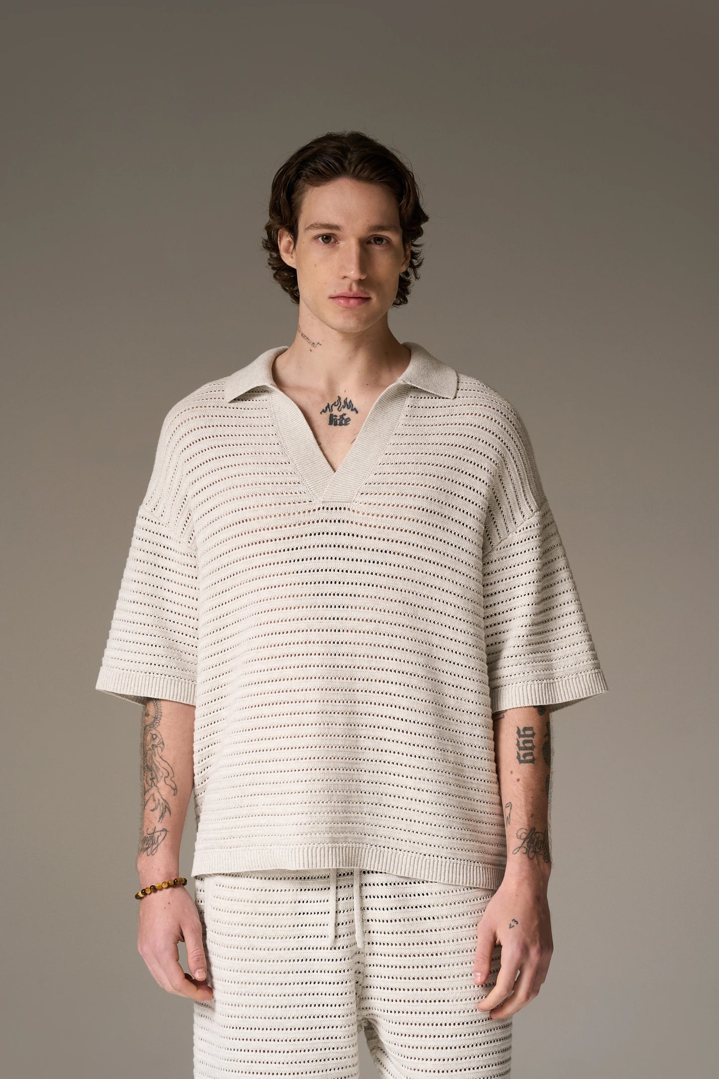 KNITTED POLO SHIRT LIGHT GREY
