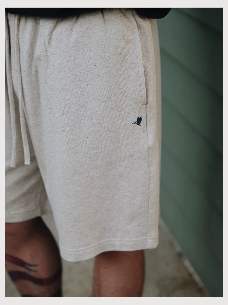 LINEN DRAWSTRING SHORTS HEATHER GREY