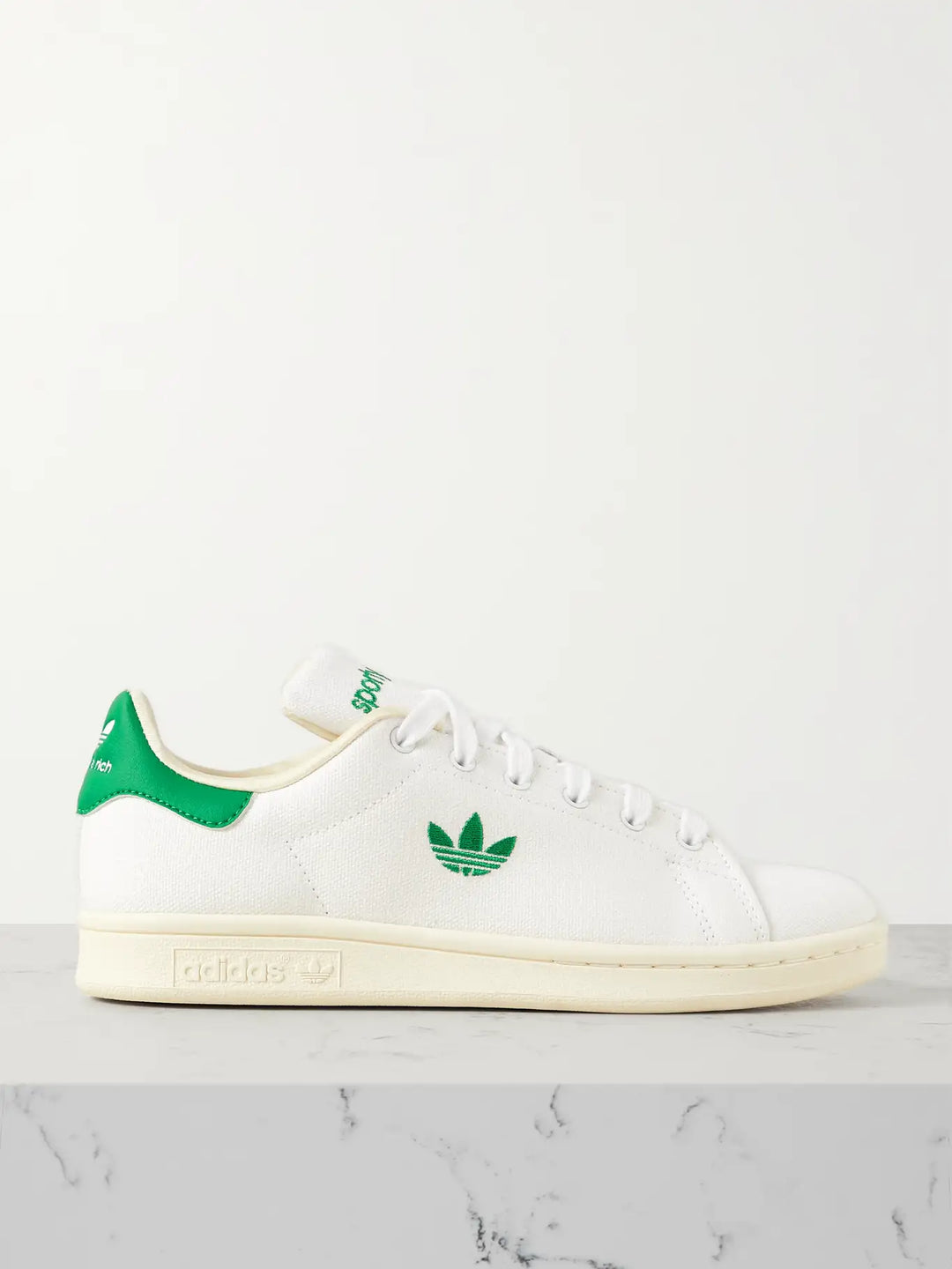 ADIDAS ORIGINALS + Sporty & Rich Stan Smith leather-trimmed canvas sneakers