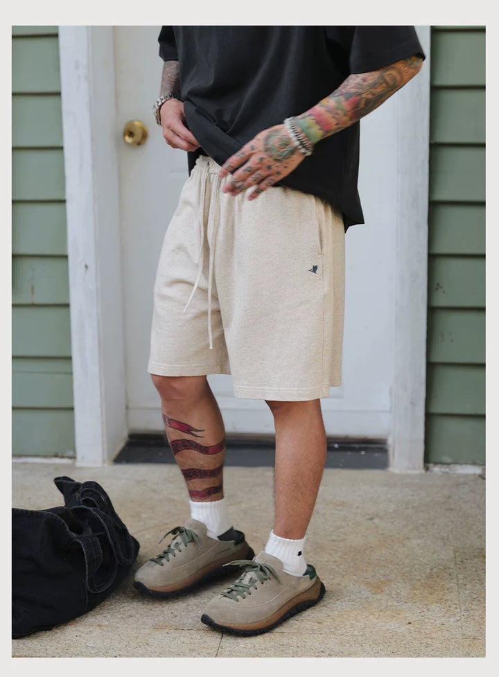 LINEN DRAWSTRING SHORTS HEATHER GREY