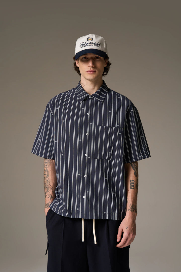 EMBLEM STRIPE SHIRT NAVY