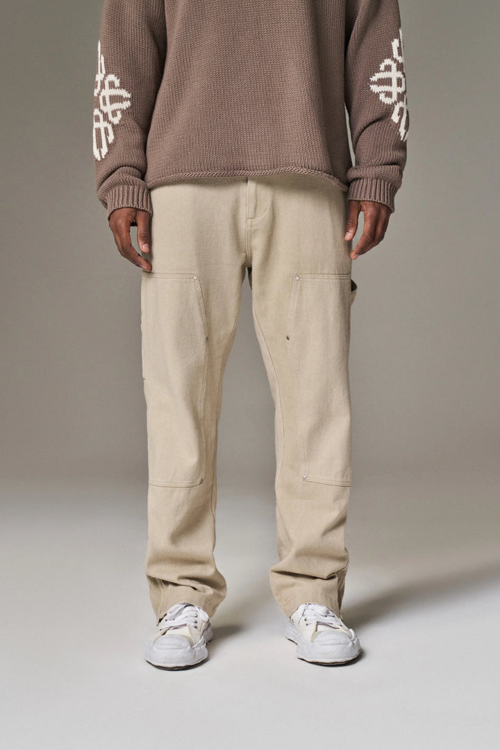 TWILL RIVET DETAIL CARPENTER PANT BEIGE