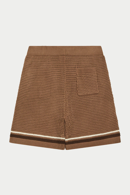 CROCHET KNITTED STRIPE SHORTS BROWN