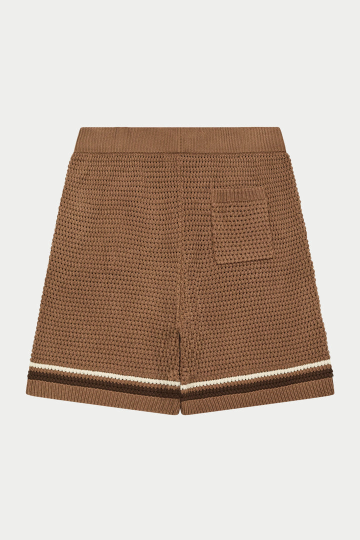 CROCHET KNITTED STRIPE SHORTS BROWN