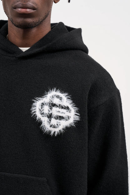 FLUFFY EMBLEM KNITTED HOODIE