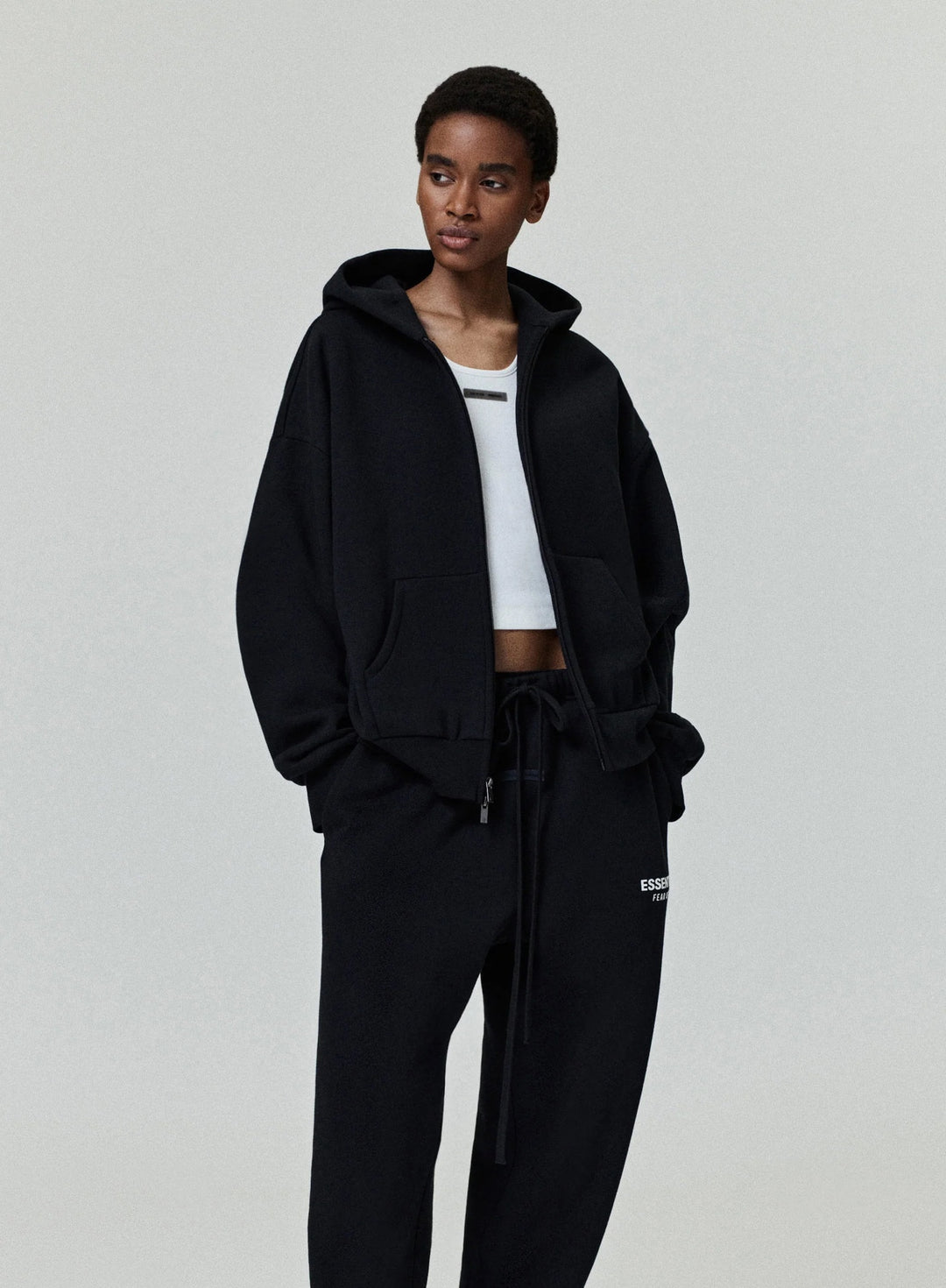 ESSENTIALS Zip-Up Hoodie | Jet Black 2026