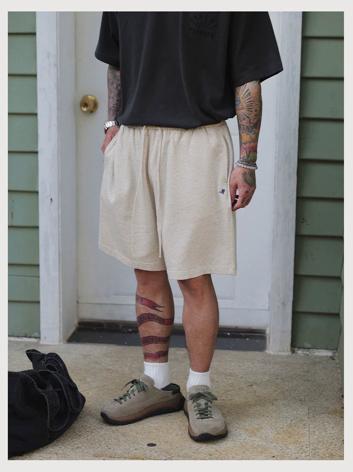 LINEN DRAWSTRING SHORTS HEATHER GREY