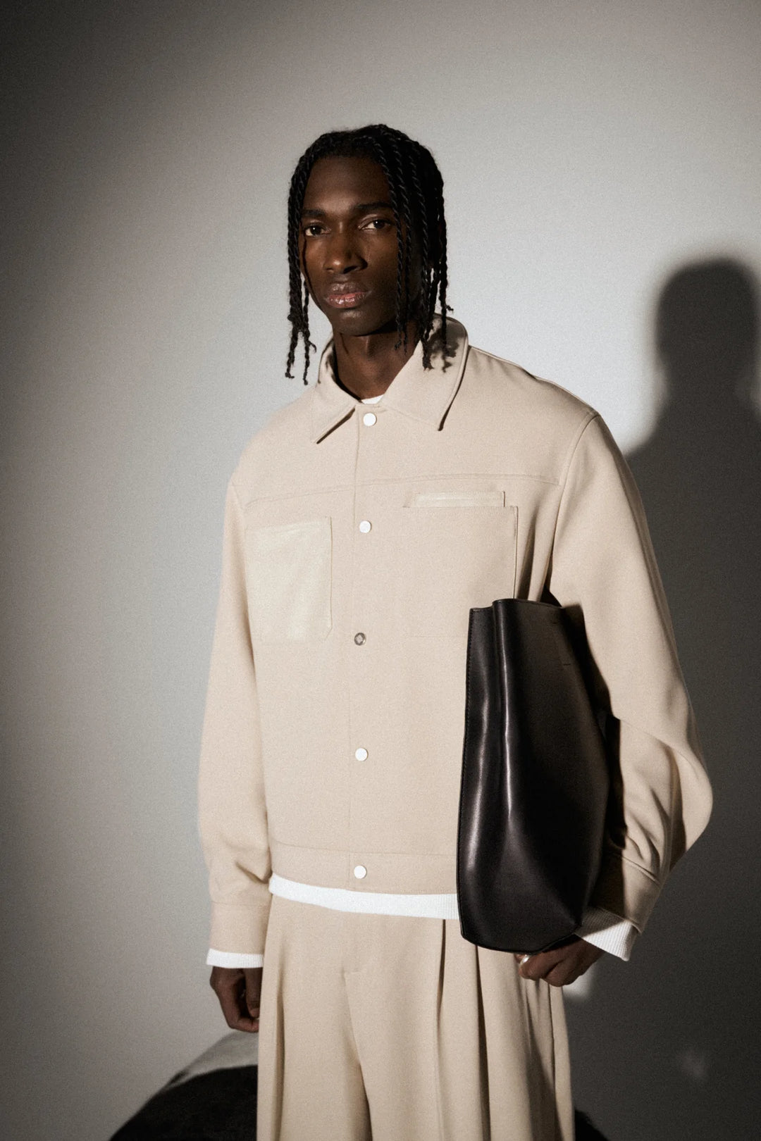 FAUX LEATHER POCKET TAILORED JACKET - STONE