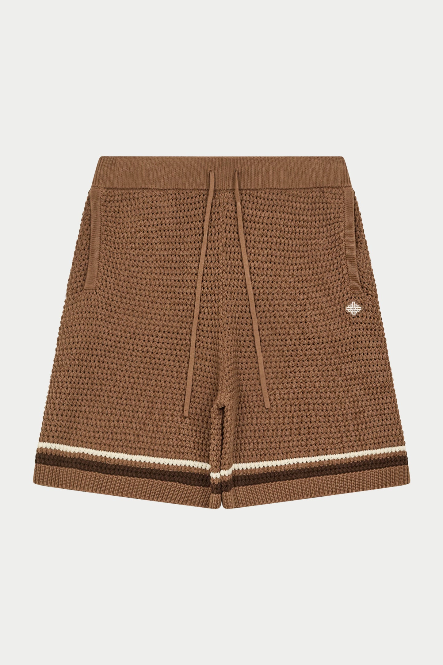 CROCHET KNITTED STRIPE SHORTS BROWN