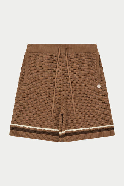 CROCHET KNITTED STRIPE SHORTS BROWN