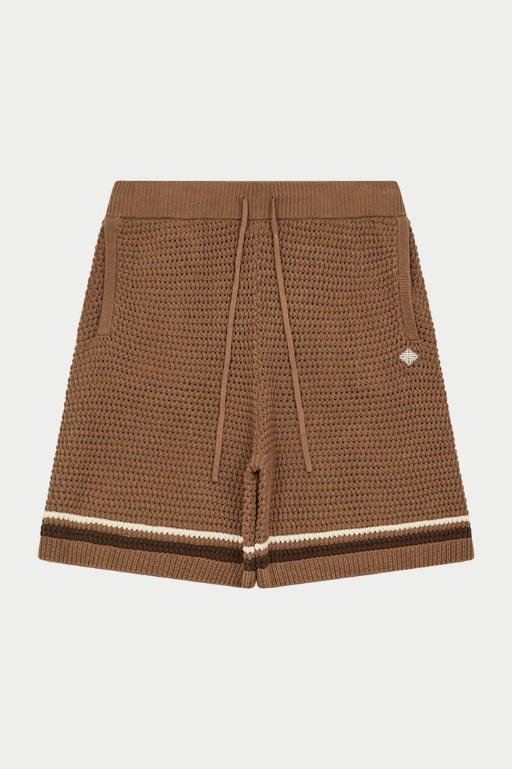 CROCHET KNITTED STRIPE SHORTS BROWN