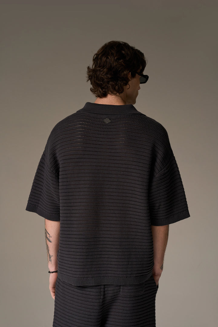 KNITTED POLO SHIRT CHARCOAL