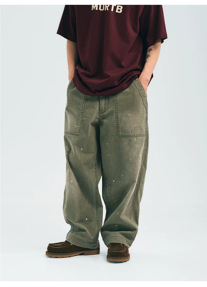 VINTAGE WASHED SPLASH INK CARGO PANTS GREEN