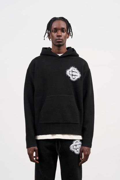 FLUFFY EMBLEM KNITTED HOODIE