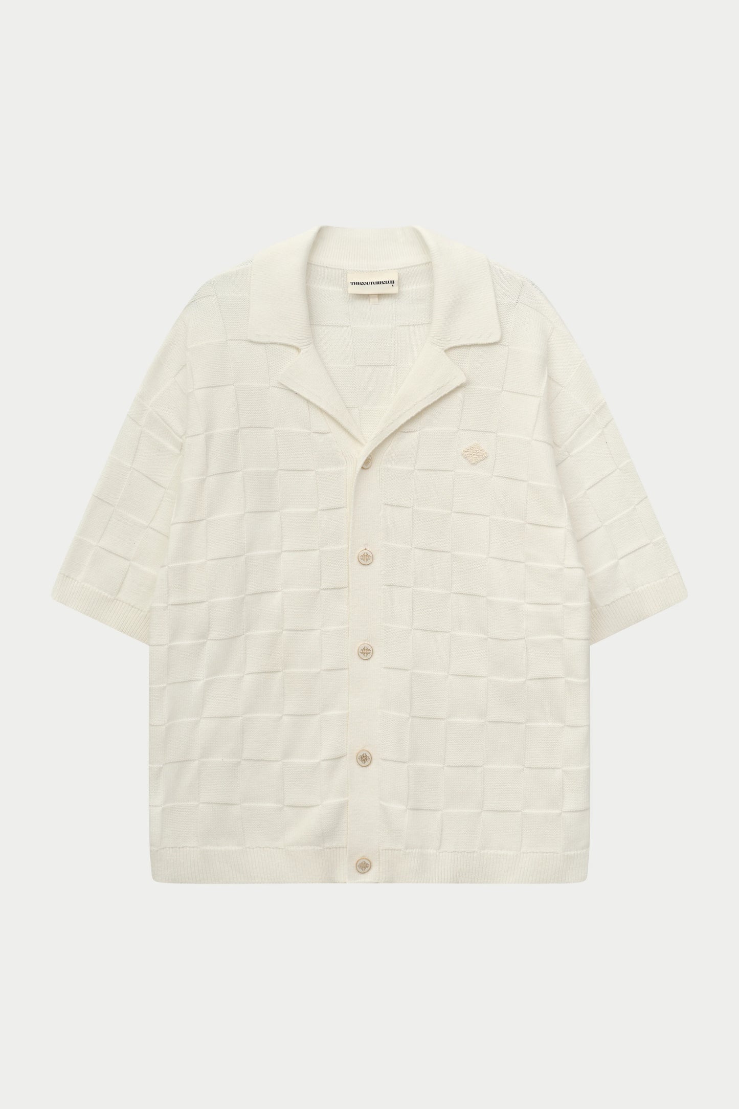 CHECKERBOARD KNITTED SHIRT OFF WHITE