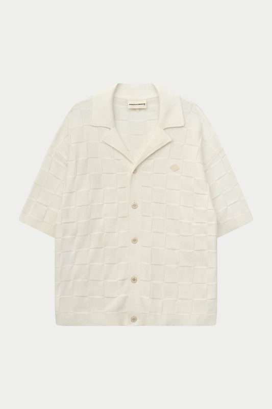 CHECKERBOARD KNITTED SHIRT OFF WHITE