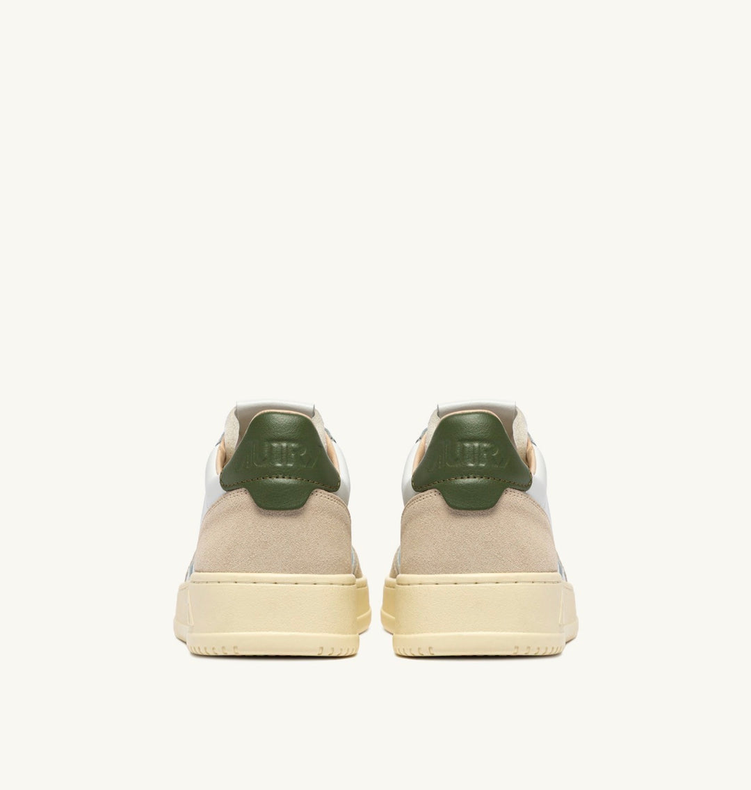AUTRY SNEAKERS MEDALIST LOW SNEAKERS IN WHITE LEATHER AND BRONZE GREEN SUEDE