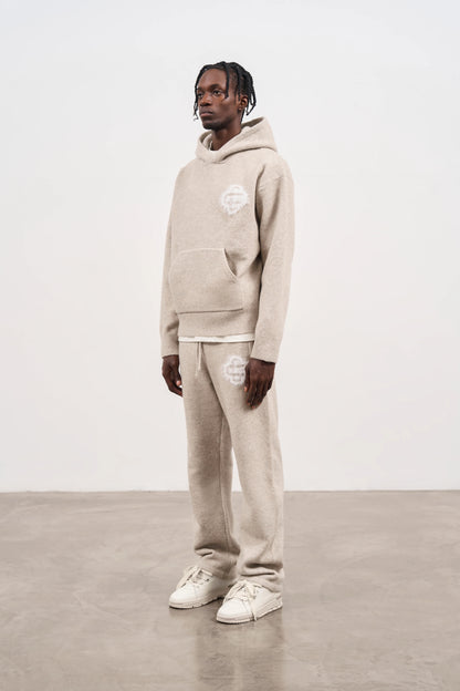 FLUFFY EMBLEM KNITTED HOODIE