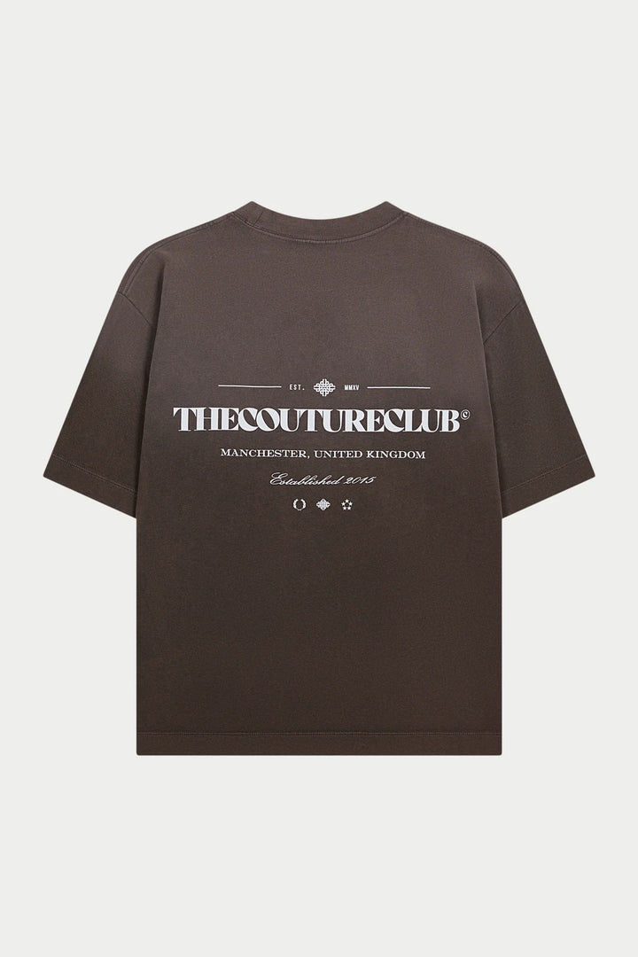 SPRAY WASH COPYRIGHT MULTI GRAPHIC T-SHIRT BROWN