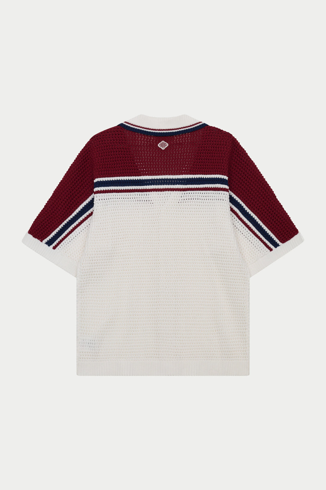 COLOUR BLOCK KNITTED STRIPE SHIRT BURGUNDY