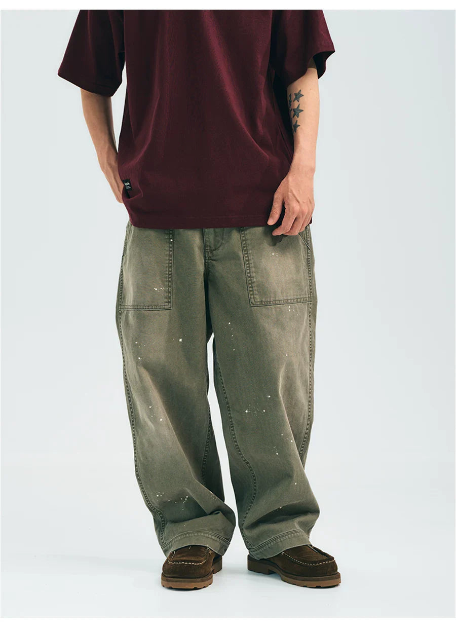 VINTAGE WASHED SPLASH INK CARGO PANTS GREEN