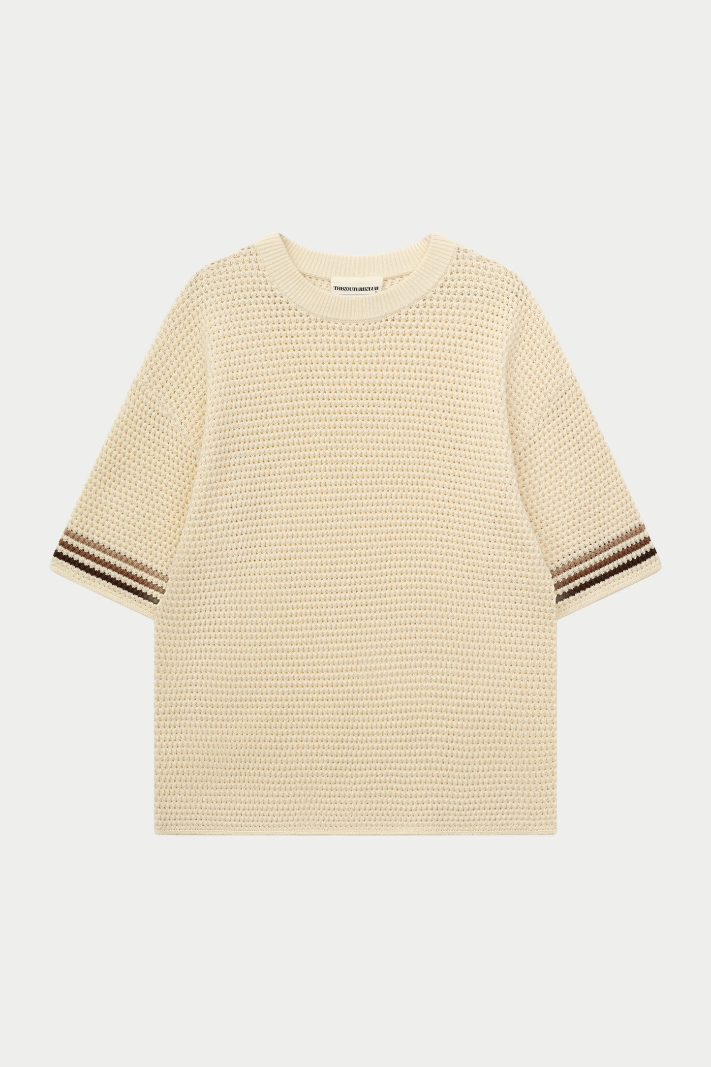 STRIPE CROCHET KNIT T-SHIRT OFF WHITE