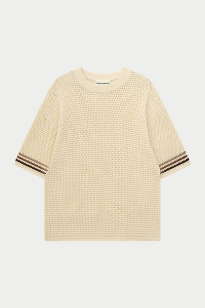 STRIPE CROCHET KNIT T-SHIRT OFF WHITE