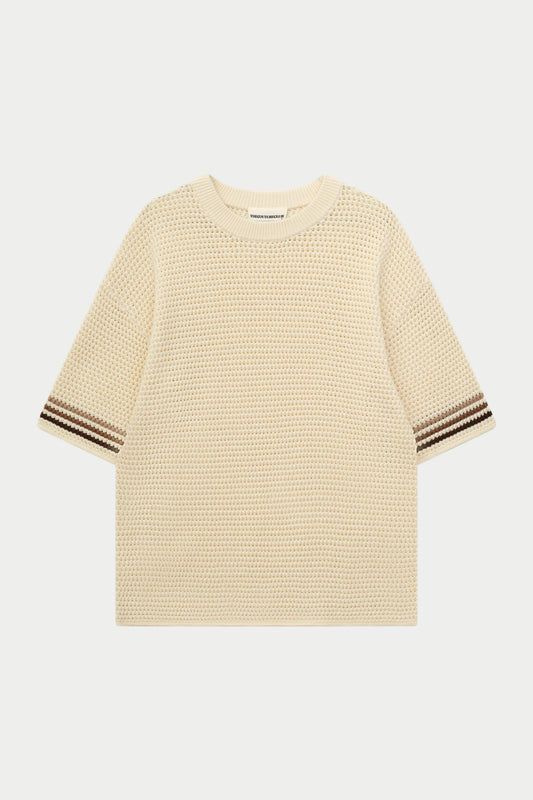 STRIPE CROCHET KNIT T-SHIRT OFF WHITE