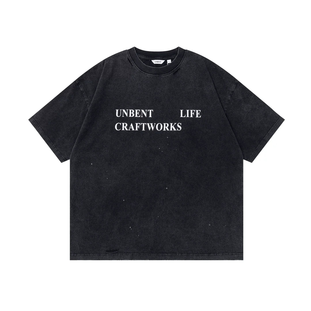 CRACKLE DISTRESSED PRINT TEE BLACK