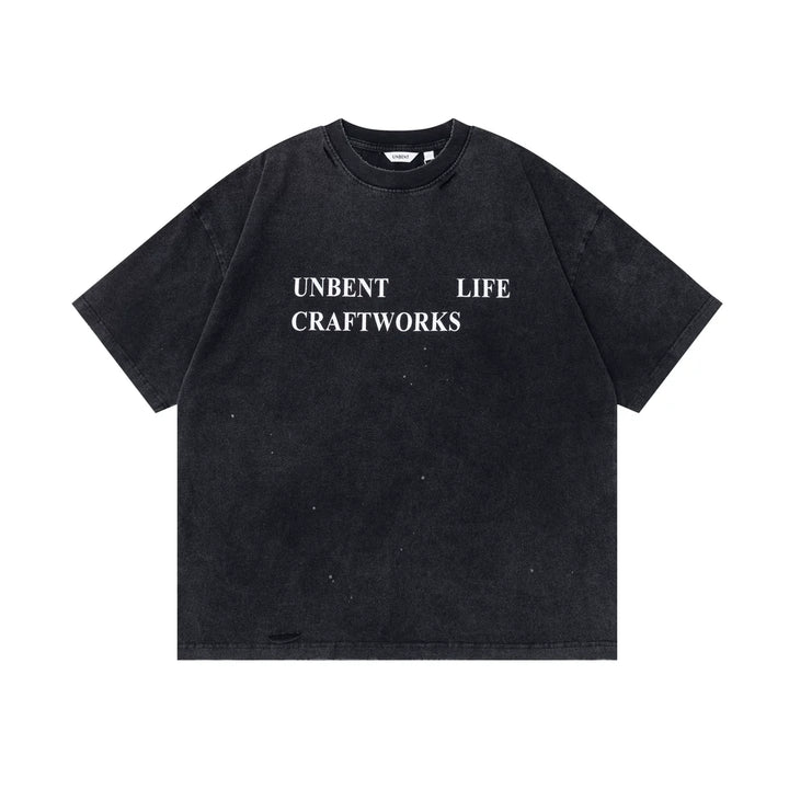 CRACKLE DISTRESSED PRINT TEE BLACK