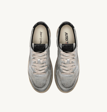 AUTRY SNEAKERS MAN MEDALIST LOW SUPER VINTAGE SNEAKERS IN SILVER AND BLACK SUEDE