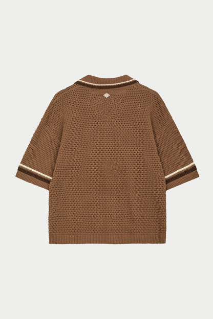 CROCHET KNITTED STRIPE SHIRT BROWN