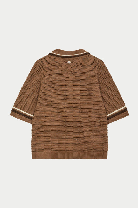 CROCHET KNITTED STRIPE SHIRT BROWN
