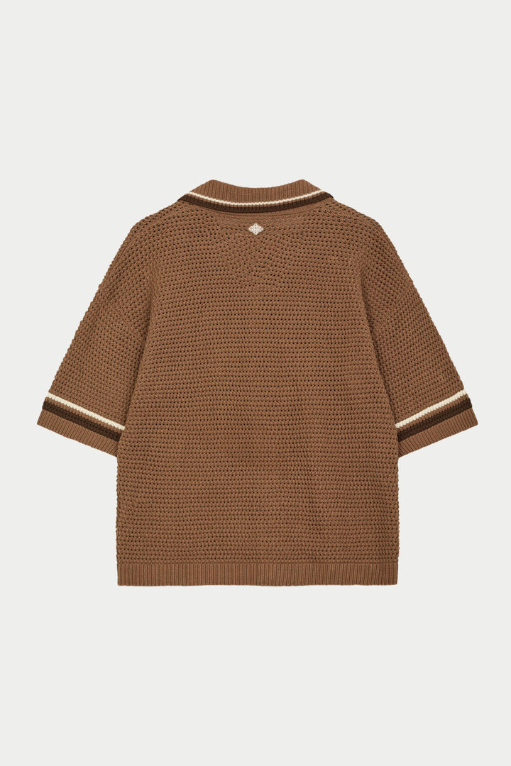 CROCHET KNITTED STRIPE SHIRT BROWN